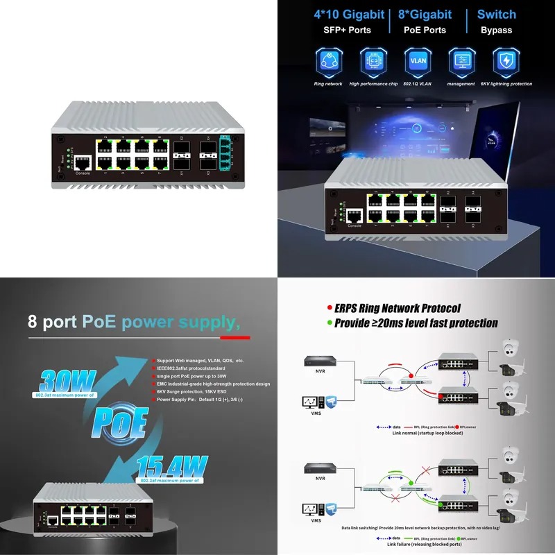 Sfp+ 10G Managed Switch 8 Port - Switch di gestione industriale PoE a